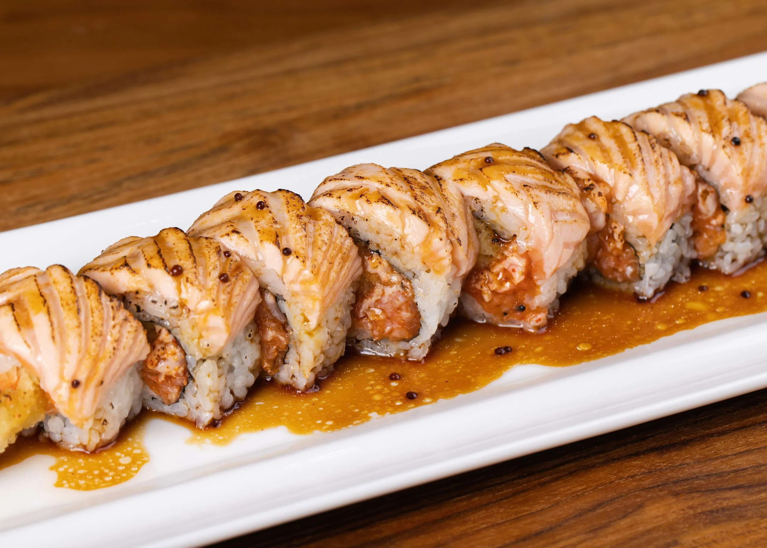 Grilled salmon roll with cream cheese at Dozo Sushi & Bar, a Japanese Restaurant in Monrovia