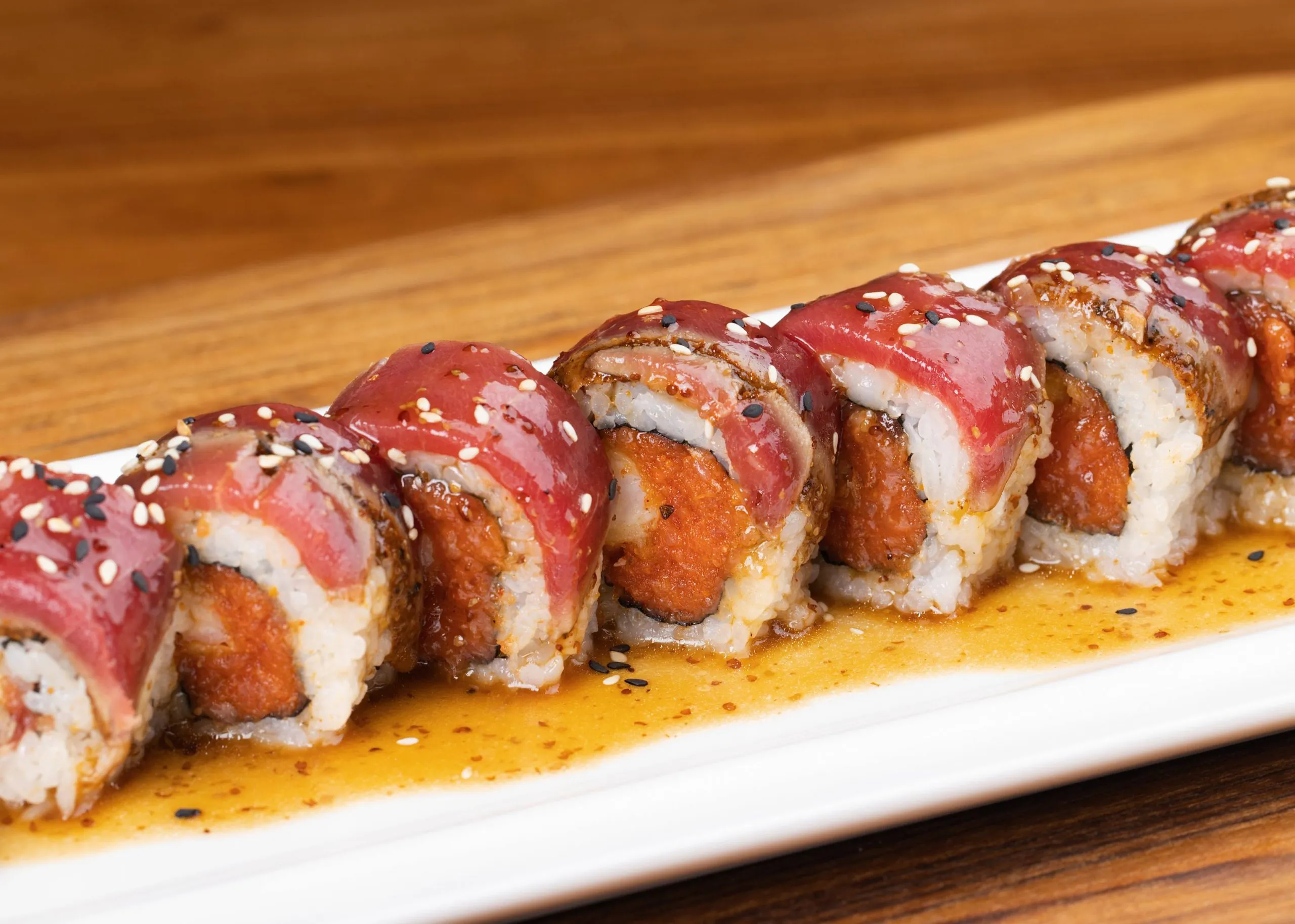 Seared tuna roll with crispy filling at Dozo Sushi & Bar, a Japanese Restaurant in Monrovia